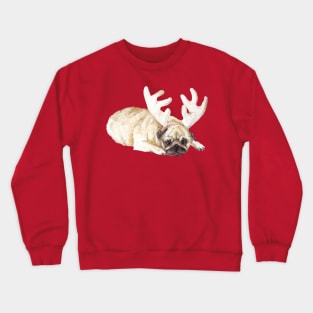 Holiday Pug in Antlers Crewneck Sweatshirt